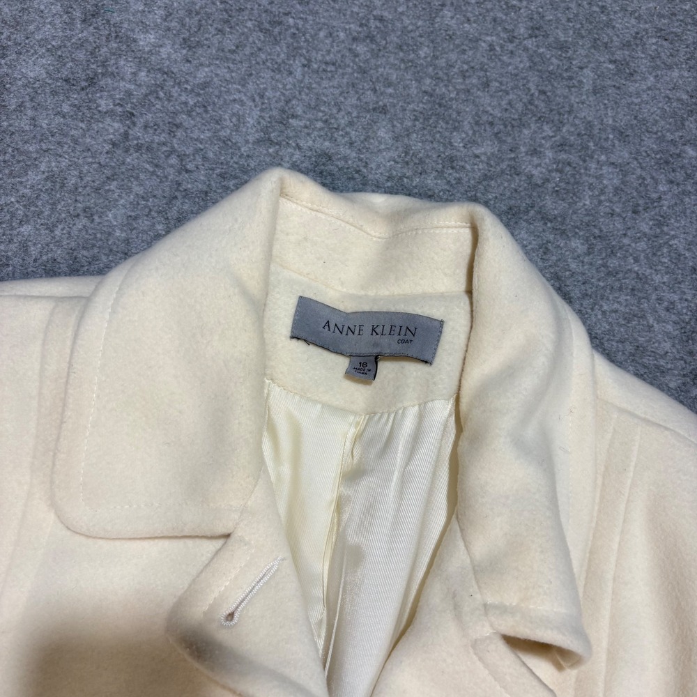 Anne Klein Cream Wool Blend Button Front Long Coat Women Size 16 Off White - Picture 2 of 5